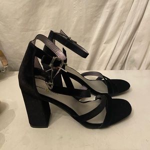 Sundials black velour high heel sandals 9.5 NWT